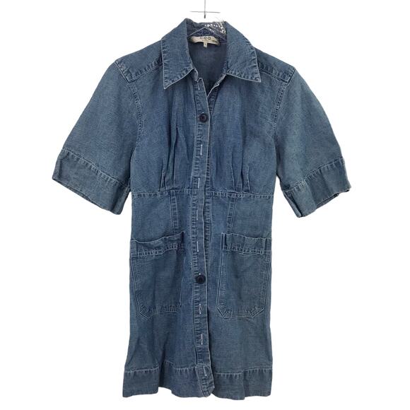Sea New York Peper Denim Shirt Dress 0 Collared Button Front Short Sleeve Mini - Picture 1 of 9